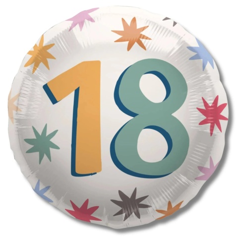 BALON URODZINOWY Z LICZBĄ 18 45cm BALON NA 18 URODZINY