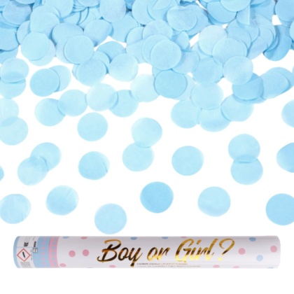 TUBA ZE STRZELAJĄCYM NIEBIESKIM KONFETTI 40cm GENDER REVEAL
