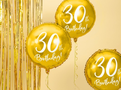 BALON FOLIOWY NA 30 URODZINY ZŁOTY 45cm BALON Z LICZBĄ 30