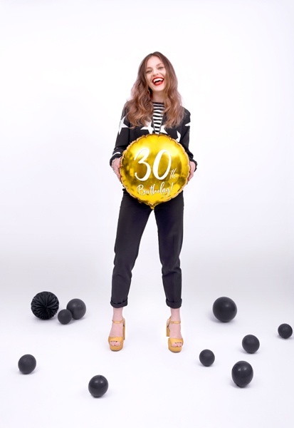 BALON FOLIOWY NA 30 URODZINY ZŁOTY 45cm BALON Z LICZBĄ 30