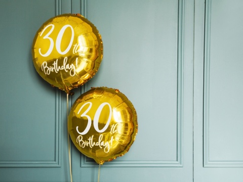 BALON FOLIOWY NA 30 URODZINY ZŁOTY 45cm BALON Z LICZBĄ 30