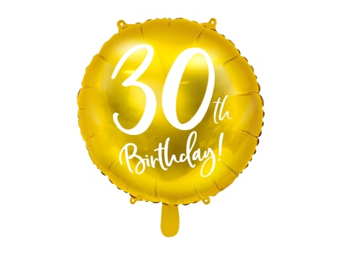 BALON FOLIOWY NA 30 URODZINY ZŁOTY 45cm BALON Z LICZBĄ 30