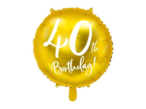 BALON FOLIOWY NA 40 URODZINY ZŁOTY 45cm BALON Z LICZBĄ 40