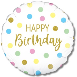 BALON URODZINOWY W PASTELOWE KROPKI 45cm BALON HAPPY BIRTHDAY