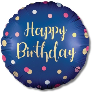 BALON URODZINOWY GRANATOWY W KROPKI 45cm BALON HAPPY BIRTHDAY