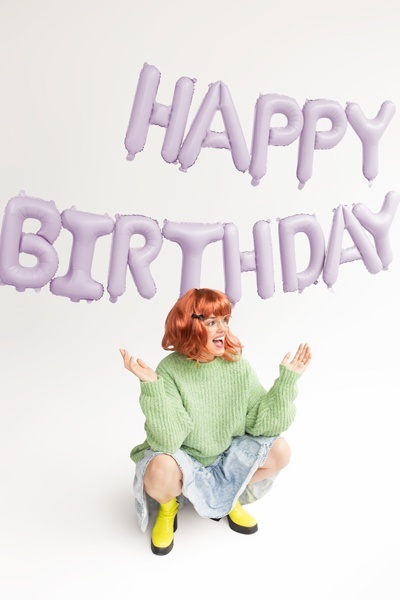 BALONOWY NAPIS HAPPY BIRTHDAY FIOLETOWY MAT 340x35cm BANER