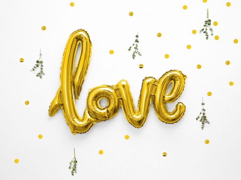 BALON NAPIS LOVE ZŁOTY 73x59cm NAPIS BALONOWY LOVE