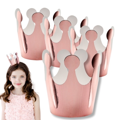 PAPIEROWE KORONY RÓŻOWE ZŁOTO 6szt. LUSTRZANE