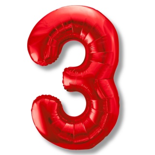 BALON FOLIOWY CYFRA 3 CZERWONA BŁYSZCZĄCA DUŻA 86cm URODZINY