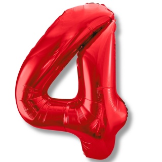 BALON FOLIOWY CYFRA 4 CZERWONA BŁYSZCZĄCA DUŻA 86cm URODZINY