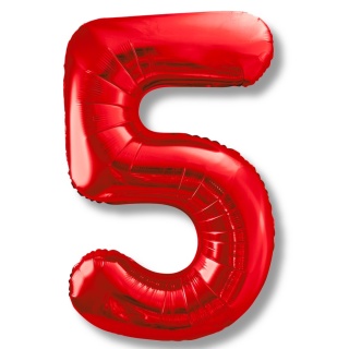 BALON FOLIOWY CYFRA 5 CZERWONA BŁYSZCZĄCA DUŻA 86cm URODZINY