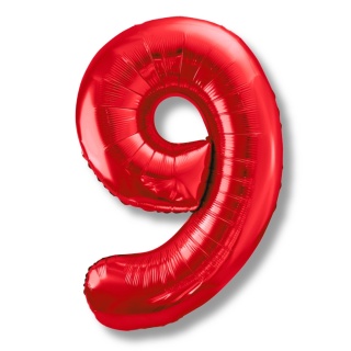 BALON FOLIOWY CYFRA 9 CZERWONA BŁYSZCZĄCA DUŻA 86cm URODZINY