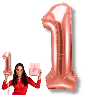 BALON FOLIOWY CYFRA 1 RÓŻOWE ZŁOTO 35cm MAŁA NA POWIETRZE