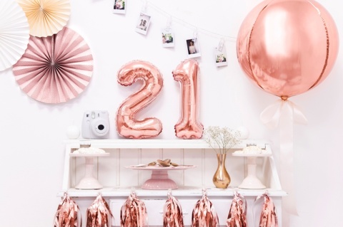 BALON FOLIOWY CYFRA 1 RÓŻOWE ZŁOTO 35cm MAŁA NA POWIETRZE