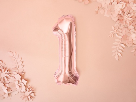 BALON FOLIOWY CYFRA 1 RÓŻOWE ZŁOTO 35cm MAŁA NA POWIETRZE