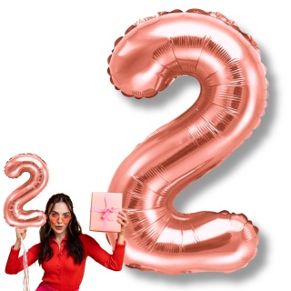 BALON FOLIOWY CYFRA 2 RÓŻOWE ZŁOTO 35cm MAŁA NA POWIETRZE