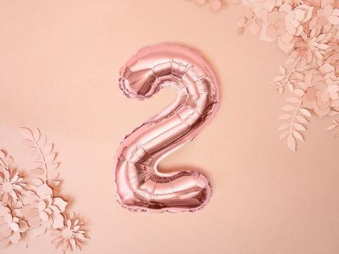 BALON FOLIOWY CYFRA 2 RÓŻOWE ZŁOTO 35cm MAŁA NA POWIETRZE