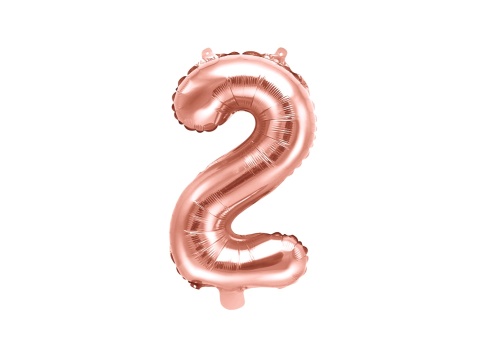 BALON FOLIOWY CYFRA 2 RÓŻOWE ZŁOTO 35cm MAŁA NA POWIETRZE
