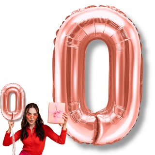 BALON FOLIOWY CYFRA 0 RÓŻOWE ZŁOTO 35cm MAŁA NA POWIETRZE