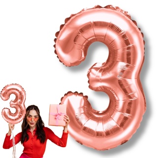 BALON FOLIOWY CYFRA 3 RÓŻOWE ZŁOTO 35cm MAŁA NA POWIETRZE