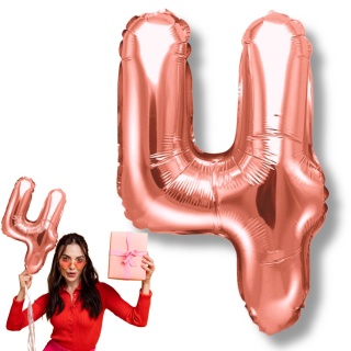 BALON FOLIOWY CYFRA 4 RÓŻOWE ZŁOTO 35cm MAŁA NA POWIETRZE