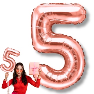 BALON FOLIOWY CYFRA 5 RÓŻOWE ZŁOTO 35cm MAŁA NA POWIETRZE