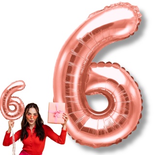 BALON FOLIOWY CYFRA 6 RÓŻOWE ZŁOTO 35cm MAŁA NA POWIETRZE