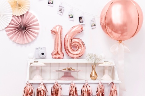 BALON FOLIOWY CYFRA 6 RÓŻOWE ZŁOTO 35cm MAŁA NA POWIETRZE