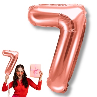 BALON FOLIOWY CYFRA 7 RÓŻOWE ZŁOTO 35cm MAŁA NA POWIETRZE