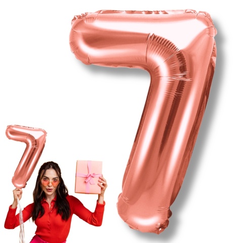 BALON FOLIOWY CYFRA 7 RÓŻOWE ZŁOTO 35cm MAŁA NA POWIETRZE