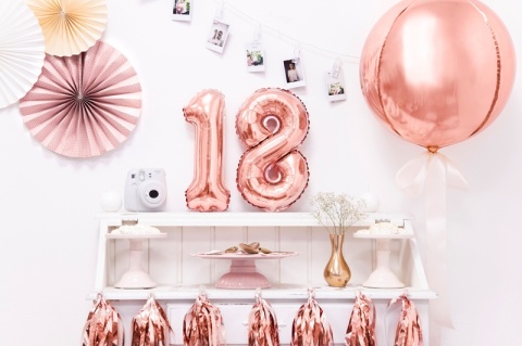 BALON FOLIOWY CYFRA 8 RÓŻOWE ZŁOTO 35cm MAŁA NA POWIETRZE
