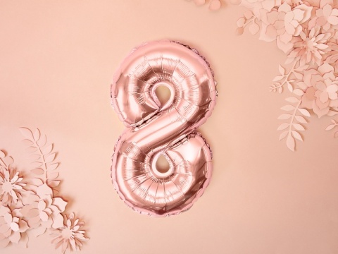 BALON FOLIOWY CYFRA 8 RÓŻOWE ZŁOTO 35cm MAŁA NA POWIETRZE
