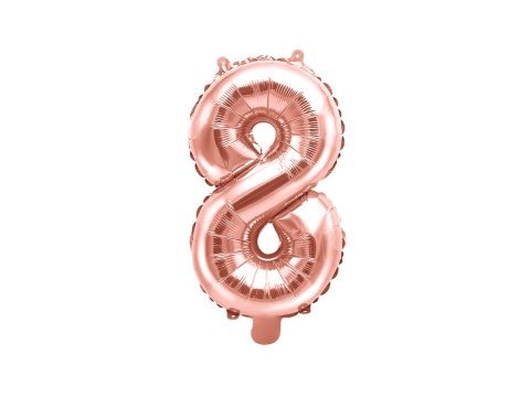 BALON FOLIOWY CYFRA 8 RÓŻOWE ZŁOTO 35cm MAŁA NA POWIETRZE