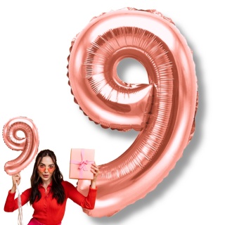 BALON FOLIOWY CYFRA 9 RÓŻOWE ZŁOTO 35cm MAŁA NA POWIETRZE