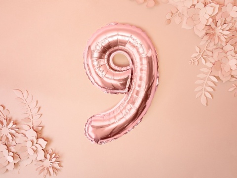 BALON FOLIOWY CYFRA 9 RÓŻOWE ZŁOTO 35cm MAŁA NA POWIETRZE