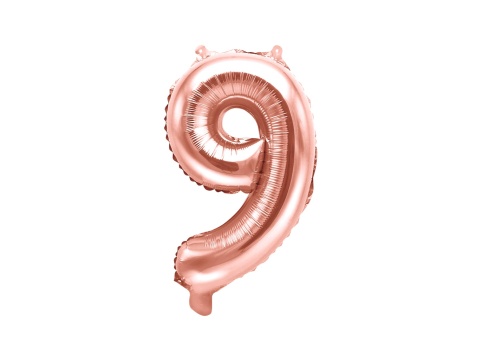 BALON FOLIOWY CYFRA 9 RÓŻOWE ZŁOTO 35cm MAŁA NA POWIETRZE