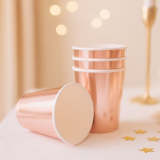 KUBECZKI PAPIEROWE RÓŻOWE ZŁOTO 6szt. KUBECZKI JEDNORAZOWE 220ml