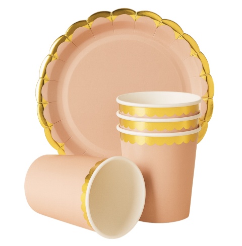 TALERZYKI I KUBECZKI BEŻOWE NUDE Z FALBANKĄ ZESTAW DLA 6os.