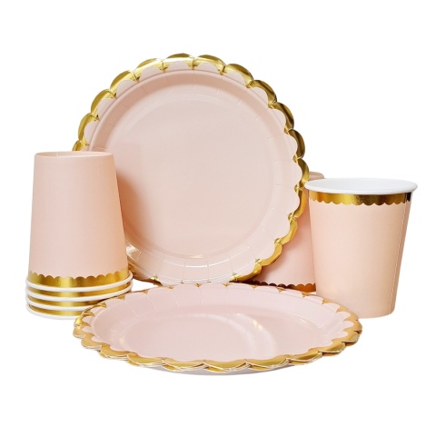 TALERZYKI I KUBECZKI BEŻOWE NUDE Z FALBANKĄ ZESTAW DLA 6os.