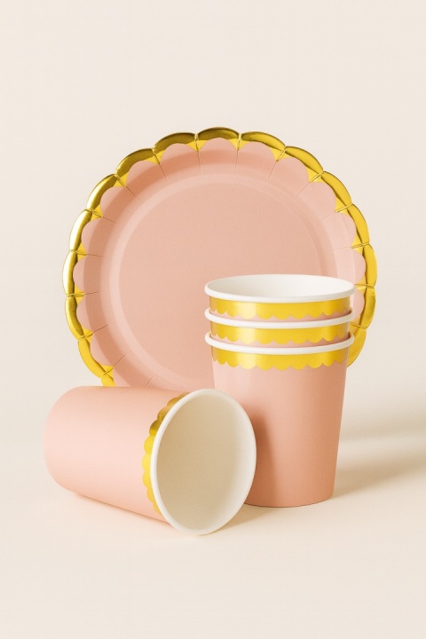 TALERZYKI I KUBECZKI BEŻOWE NUDE Z FALBANKĄ ZESTAW DLA 6os.