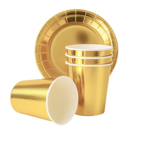 TALERZYKI I KUBECZKI ZŁOTE BŁYSZCZĄCE ZESTAW DLA 6os.