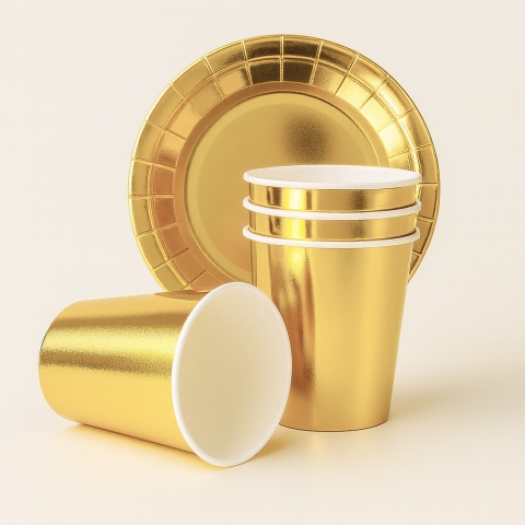 TALERZYKI I KUBECZKI ZŁOTE BŁYSZCZĄCE ZESTAW DLA 6os.