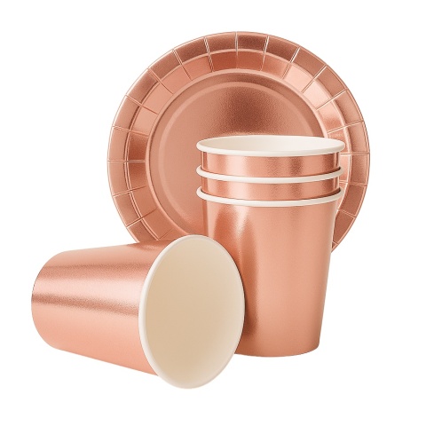 TALERZYKI I KUBECZKI RÓŻOWE ZŁOTO BŁYSZCZĄCE ZESTAW DLA 6os.