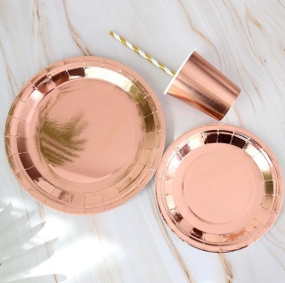 TALERZYKI I KUBECZKI RÓŻOWE ZŁOTO BŁYSZCZĄCE ZESTAW DLA 6os.