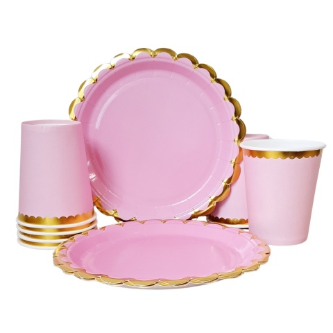 TALERZYKI I KUBECZKI RÓŻOWE Z FALBANKĄ ZESTAW DLA 6os.