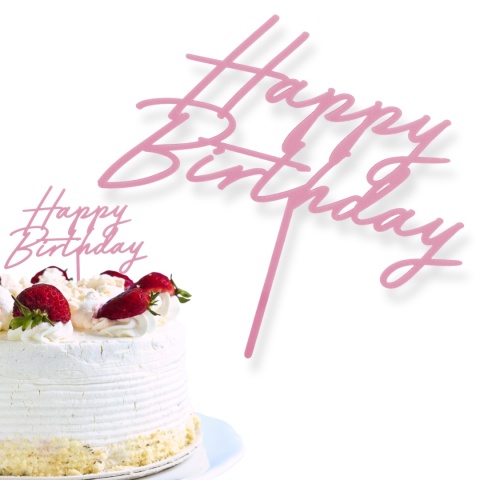 TOPPER AKRYLOWY NA TORT RÓŻOWY HAPPY BIRTHDAY 16,5cm