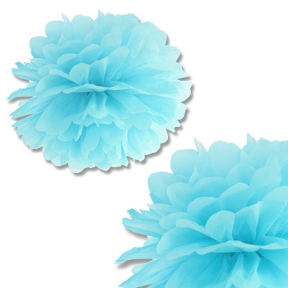 DEKORACYJNY POMPON Z BIBUŁY NIEBIESKI BŁĘKITNY 25cm DEKORACJA WISZĄCA 1szt.