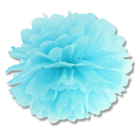 DEKORACYJNY POMPON Z BIBUŁY NIEBIESKI BŁĘKITNY 25cm DEKORACJA WISZĄCA 1szt.