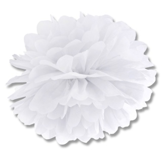 DEKORACYJNY POMPON Z BIBUŁY BIAŁY 25cm DEKORACJA WISZĄCA 1szt.