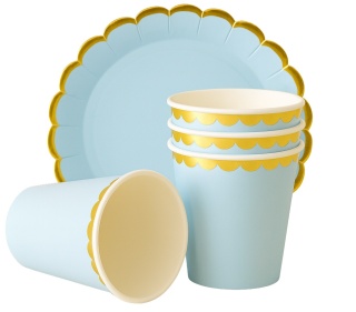 TALERZYKI I KUBECZKI NIEBIESKIE Z FALBANKĄ ZESTAW DLA 6os.